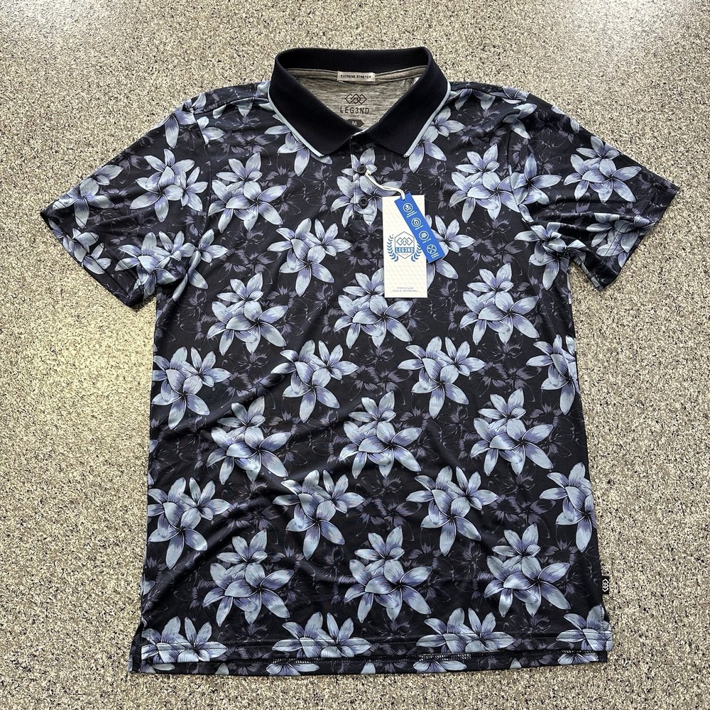 LEG3ND Golf Polo Shirt Mens M Navy Blue Floral Quick Dry Stretch